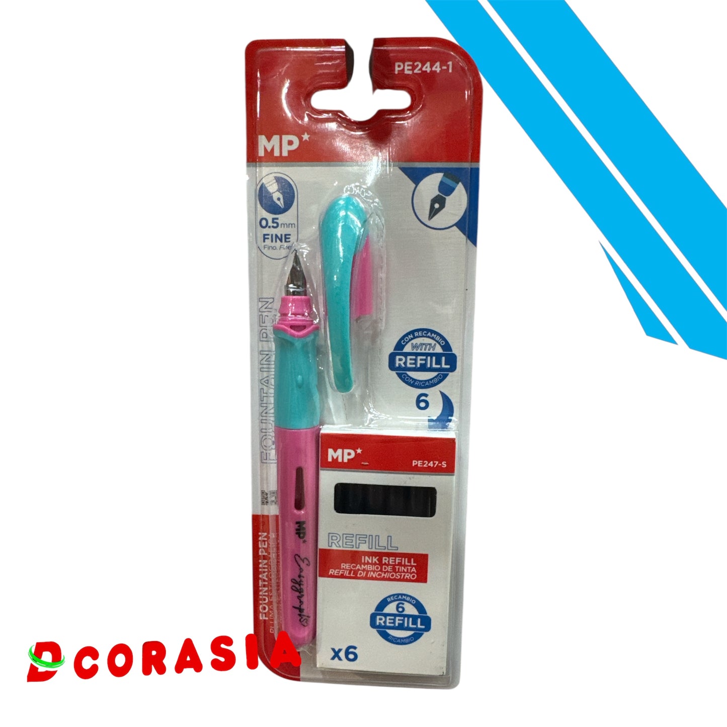 Bolígrafo pluma azul recambios