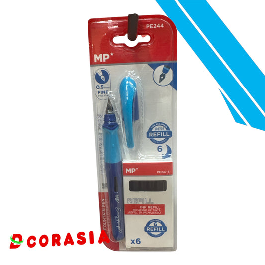 Bolígrafo pluma azul con recambio
